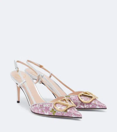 Valentino Garavani Vlogo Signature 80 Leather-trimmed Metallic Floral-jacquard Pumps In Pink