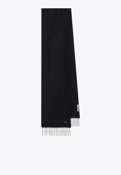 Valentino Garavani Vlogo Fringed Cashmere Scarf In Black