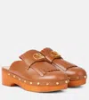 Valentino Vlogo Leather Kiltie Mule Clogs In Brown