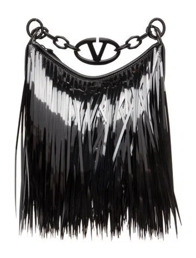 Pre-owned Valentino Garavani Vlogo Garavani Sequined Fringe Moon Mini In Black