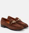 Valentino Vlogo Gate Embellished Suede Loafers In Brown