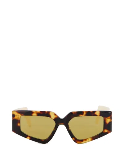 Valentino V-logo Geometric-frame Sunglasses In Brown