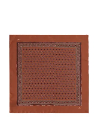Valentino Garavani Square Ethnic Print Vlogo Silk Scarf In Brown