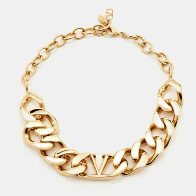 Pre-owned Valentino Garavani Vlogo Gold Tone Metal Chain Choker Necklace