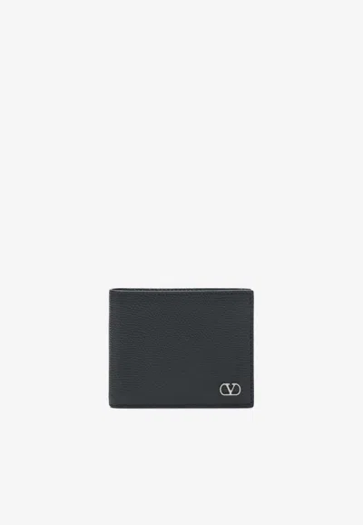 Valentino Garavani Vlogo Grained Leather Bi-fold Wallet In Black