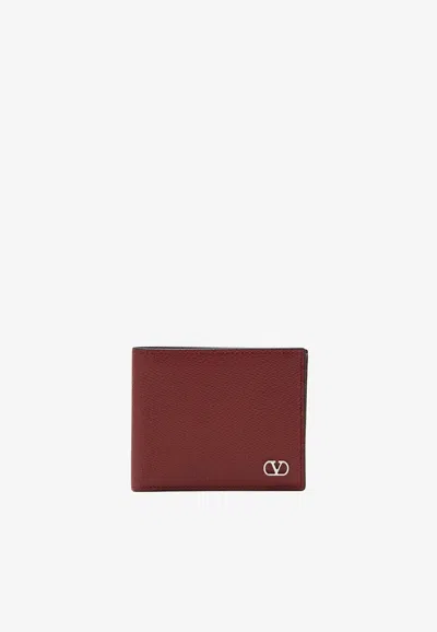 Valentino Garavani Vlogo Grained Leather Bi-fold Wallet In Red