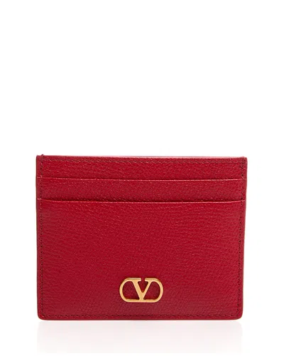 Valentino Garavani Vlogo Grained Leather Card Case In Red