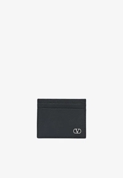 Valentino Garavani Vlogo Grained Leather Cardholder In Black