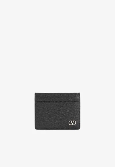 Valentino Garavani Vlogo Grained Leather Cardholder In Black
