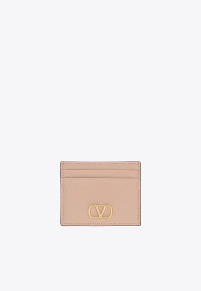Valentino Garavani Vlogo Grained Leather Cardholder In Pink