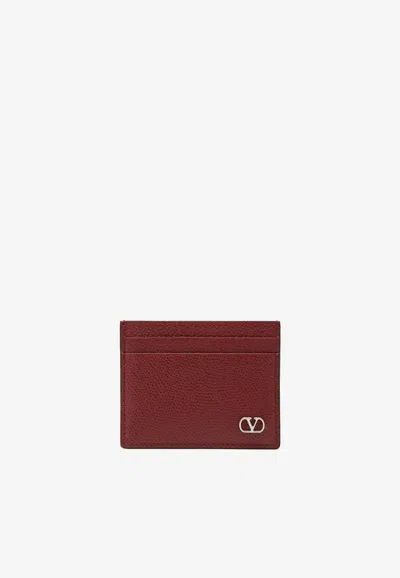 Valentino Garavani Vlogo Grained Leather Cardholder In Red