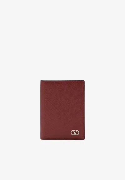 Valentino Garavani Vlogo Grained Leather Cardholder In Red