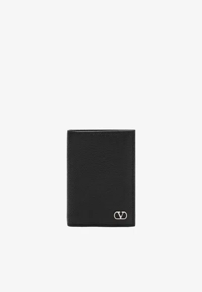 Valentino Garavani Vlogo Grained Leather Wallet In Black