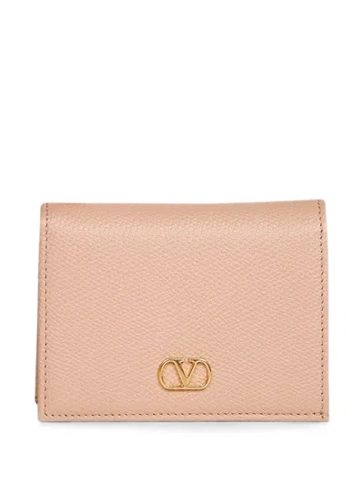 Valentino Garavani Vlogo Grained Leather Wallet In Pink