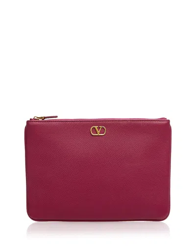 Valentino Garavani Vlogo Grained Leather Zip Pouch In Purple