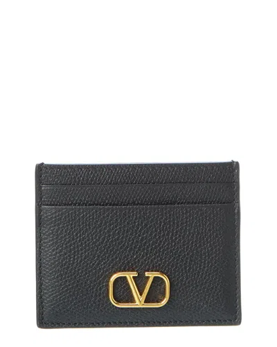 Valentino Garavani Vlogo Signature Grainy Calfskin Card Holder Woman Black Uni In Noir