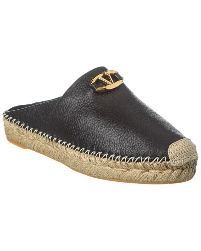 Valentino Garavani Vlogo Grainy Leather Mule Espadrille In Black