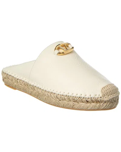 Valentino Garavani Valentino Vlogo Grainy Leather Mule Espadrille In White