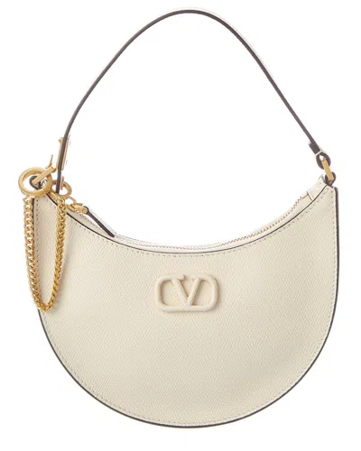 Valentino Garavani Valentino Vlogo Grainy Leather Shoulder Bag In White