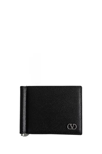 Valentino Garavani Vlogo Grainy Leather Wallet In Black