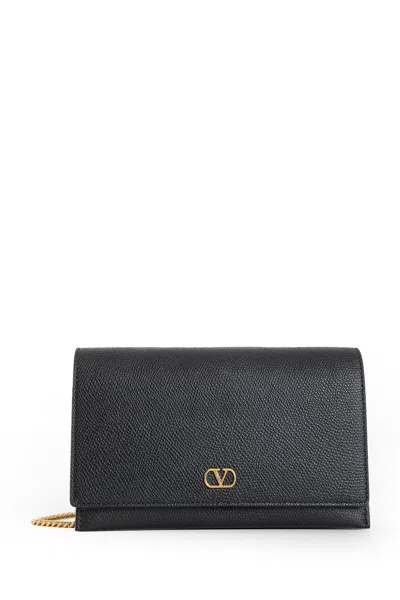 Valentino Garavani Vlogo Grainy Leather Wallet With Chain In Black