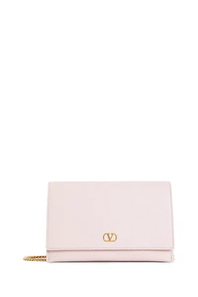 Valentino Garavani Vlogo Grainy Leather Wallet With Chain In Pink