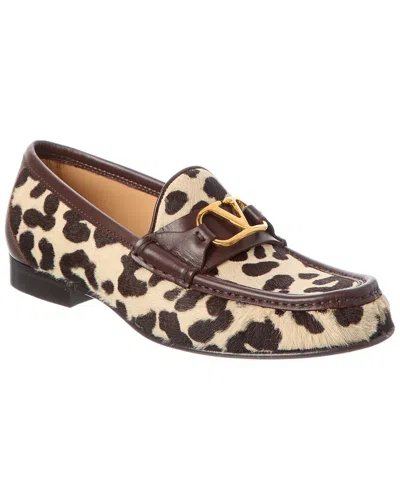 Valentino Garavani Valentino Vlogo Haircalf & Leather Loafer In Brown