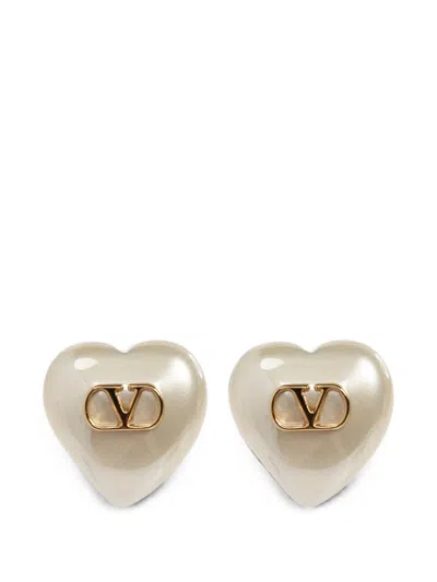 Valentino Garavani Vlogo Signature Heart Shape Pearl Earrings In Neutral