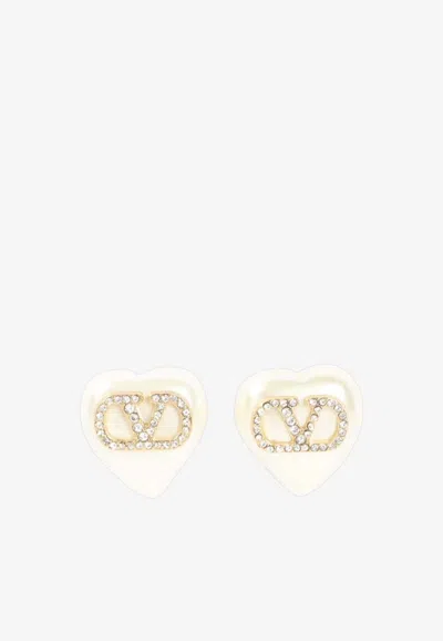 Valentino Garavani Vlogo Heart-shaped Pearl Earrings In White
