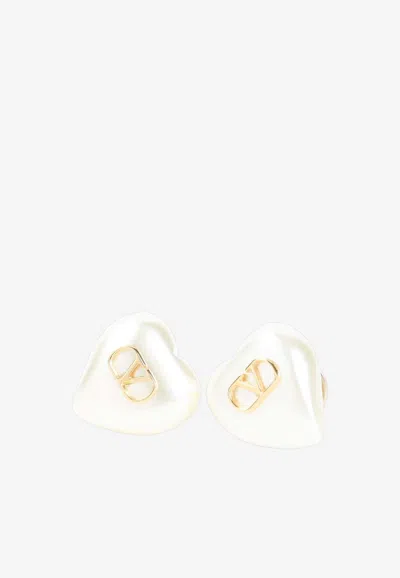 Valentino Garavani Vlogo Heart-shaped Pearl Earrings In White