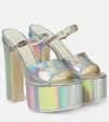 Valentino Vlogo Holographic Platform Sandals In Silver