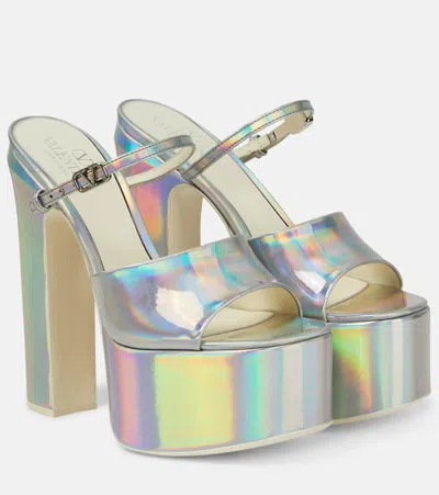 Valentino Garavani Vlogo Holographic Platform Sandals In Silver
