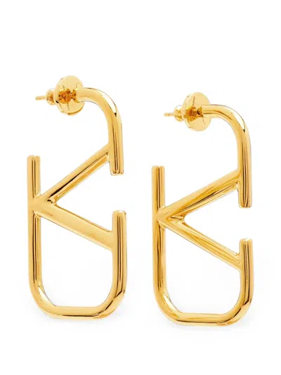 Pre-owned Valentino Garavani Vlogo Hoop Earrings In Gold