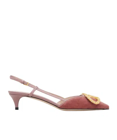 Valentino Garavani Vlogo Iconic Velvet Slingback Heels In Pink