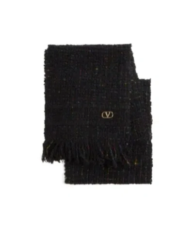 Valentino Vlogo Iconic Wool And Cashmere Scarf In Black/gold
