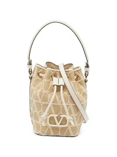 Pre-owned Valentino Garavani Vlogo Iconographe Bucket Bag In Neutrals