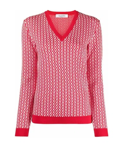 Valentino Vlogo Intarsia-knit Jumper In Pink