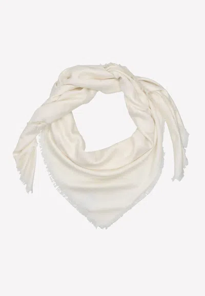 Valentino Vlogo Jacquard Frayed Edge Scarf In Ivory