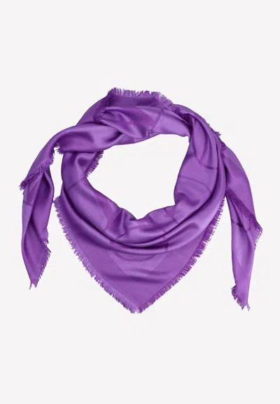 Valentino Vlogo Jacquard Frayed Edge Scarf In Purple