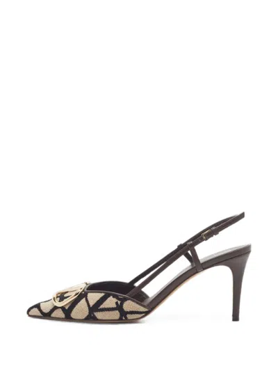 Pre-owned Valentino Garavani Vlogo Jacquard Slingback Pumps In Neutral