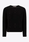 Valentino Open-knit Sweater In Virgin Wool In Black
