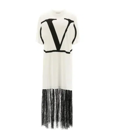 Valentino Vlogo Lace Dress In Blanco,neg