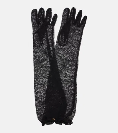 Valentino Garavani Vlogo Lace Gloves In Black