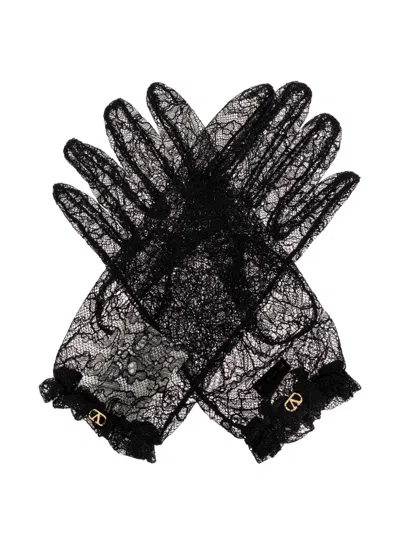 Valentino Garavani Vlogo Lace Gloves In Black