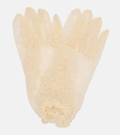 Valentino Garavani Vlogo Lace Gloves In White