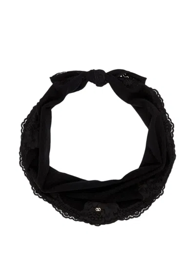 Valentino Vlogo Lace-trim Scarf In Black