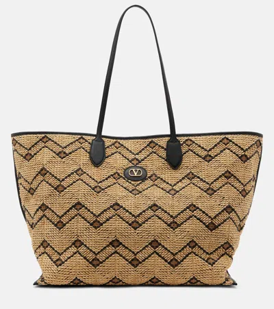 Valentino Garavani Vlogo Large Raffia Tote Bag In Brown