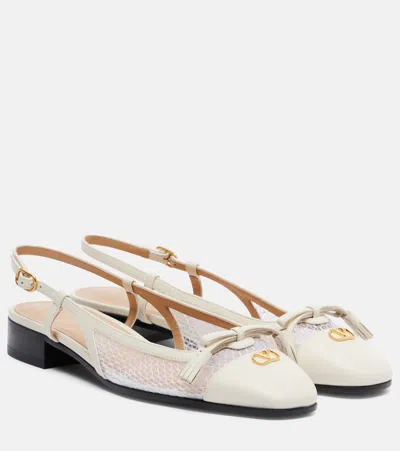 Valentino Garavani Valet Du Roi Tasseled Leather And Mesh Slingback Ballet Flats In White