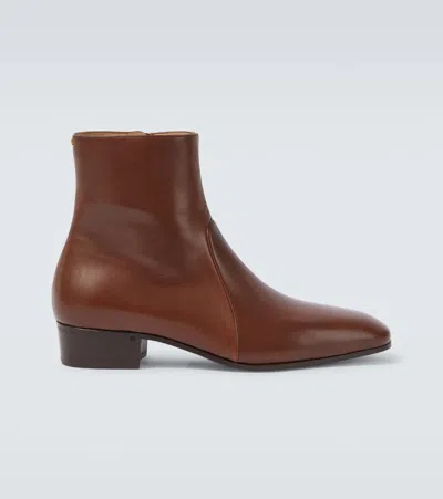 Valentino Garavani Vlogo Leather Ankle Boots In Brown