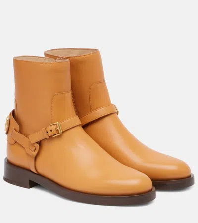 Valentino Garavani Vlogo Leather Ankle Boots In Brown